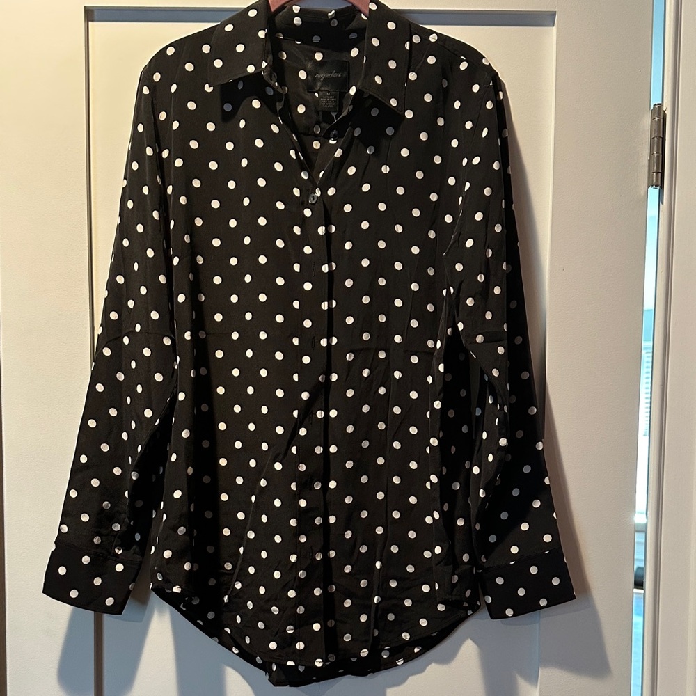 Magaschoni Silk Black and White Polka Dot Women's Shirt
